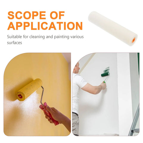 Premium High Density Polyurethane Sponge Paint Rollers 10 Pack shown in use painting yellow and white walls.