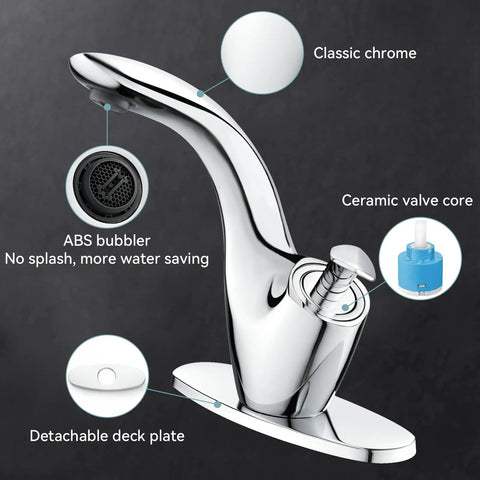 Leaf Type Chrome Bathroom Faucet With Modern Single Handle, Sleek Vanity Sink Tap Includes Pop Up Drain, Deck Plate And Two Supply Lines