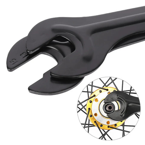 Thin Cone Wrench Set For Bikes 2 Pack Double Sided Hub Spanner 13 14 15 16mm Carbon Steel with bike wheel detail