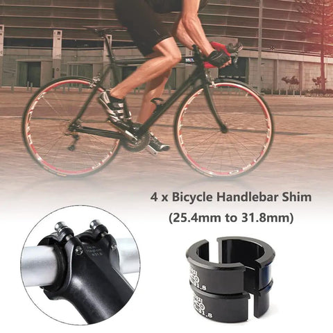 Cyclist riding with 4 Pack Aluminum Alloy Bicycle Handlebar Shim Adapters Spacers 25.4mm To 31.8mm Easy Fit for MTB Road Mountain Bikes