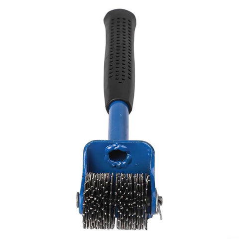Top Shelf Seven One Half Inch Grinding Wheel Dresser With No Sweat Straight Handle Bench Grinder Correction Tool To Restore Worn Abrasive Wheels For Killer Shop Floor Performance In Blue - front view with steel spurs.
