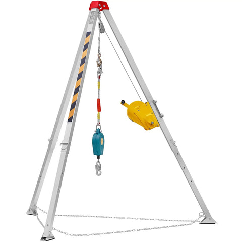 Built Like A Tank Heavy Duty Confined Space Tripod Winch Kit with secure harness and pulleys for emergency retrieval.