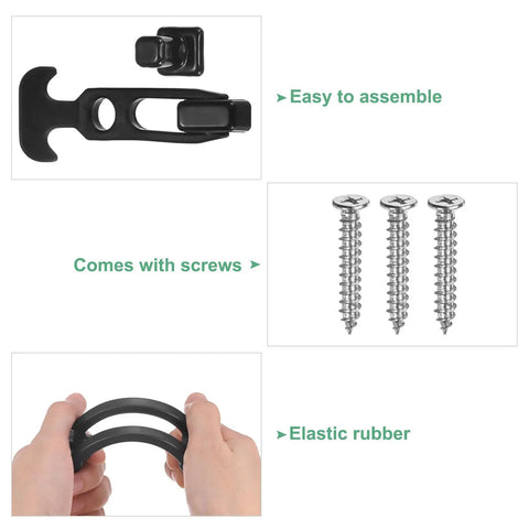 1 Pack T Handle Rubber Flexible Draw Latches 3.9 Inch Hasps With Screws showing black latch, screws, flexible rubber