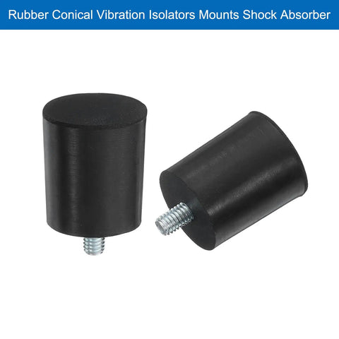 Two rubber conical vibration isolators with studs for shock absorption.
