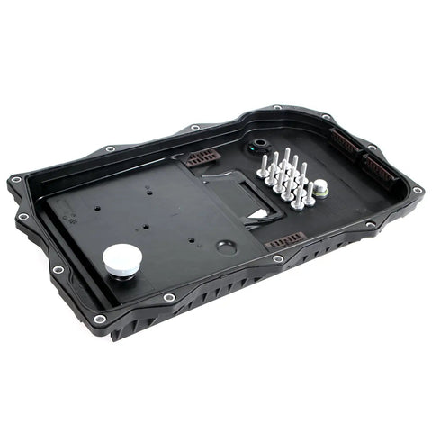 Bottom view of BMW 8HP70 8 Speed Transmission Oil Pan With Filter Gasket And Screws Kit Fits 2010 To 2017 1 Series 3 Series X Series And