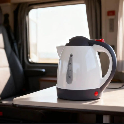 12V Car Electric Kettle With Auto Shut Off Portable Water Heater For Long Distance Runs And Weekend Getaways on table