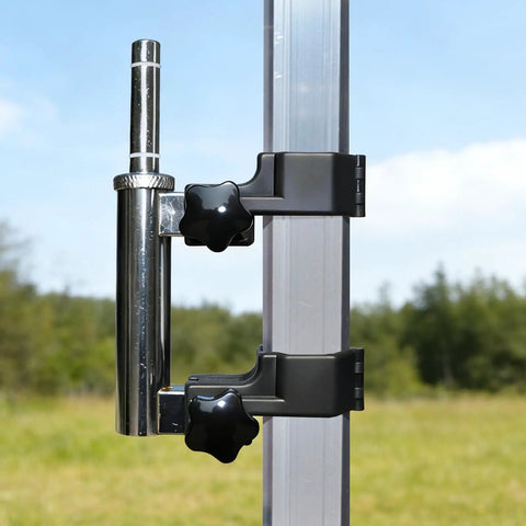 Heavy Duty 30mm Square Tube Flagpole Connector Kit With 2 Clamping Brackets And 1 Pivot Shaft For Outdoor Camping Flagpoles And Canopy Frames Durable Metal Construction For Quick Secure Fit
