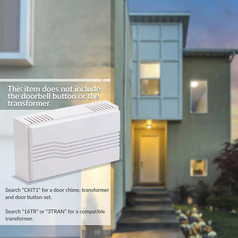 White 2-Note Wired Mechanical Door Bell Chime CHM1 mounted on a house exterior wall, modern home decor