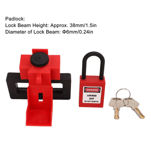 Heavy Duty Nylon Clamp On Breaker Lockout Padlock Kit Universal Tag Out Setup Built Dope For Industrial And Automotive Crews Who Want Straight Up Reliable Safety Locks, red padlock with keys.