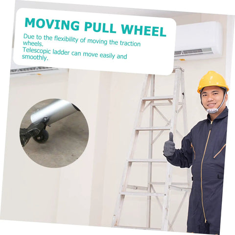 Retractable Caster Wheels For Heavy Duty Telescopic Ladders Machined From Solid Aluminum Alloy ensuring smooth glide on concrete.