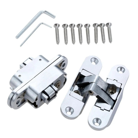 Pro Grade Zinc Alloy Hidden Hinges 2 Piece Set 23 X 95mm with screws and tools for seamless counter door upgrades.