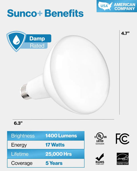 Brighten Any Room With Dimmable BR40 LED Light Bulbs 1400 Lumens 17W 100W Equivalent Indoor Flood Recessed Can E26 Base Daylight 6000K 4 Pack