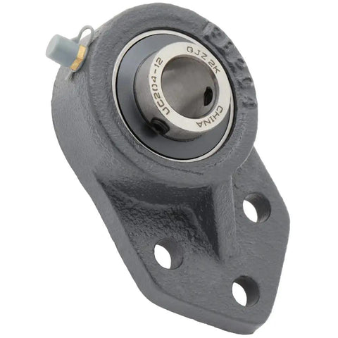 Two Pack Flange Mount Ball Bearing Unit UC204 12 With Cast Iron Housing FB204, side view, three bolt flange, industrial use