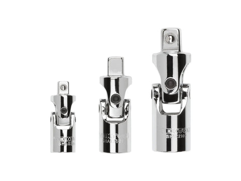 Go-To Universal Joint Set, 3-Piece With 1/4, 3/8, And 1/2 Inch Drives, Smooth Pivot For Angled Fasteners, Chrome Plated