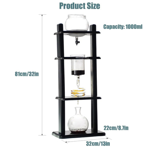 Top Shelf Cold Brew Maker With Slow Drip System For That Next Gen Iced Coffee Kick Pull Up To Eight Big Cups In Your Giant Thirty Five Oz Tower dimensions 81cm x 32cm with 1000ml capacity