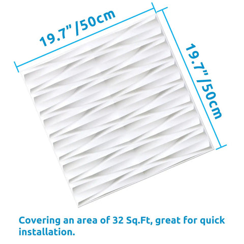 Peel And Stick 3D Wall Panels White Finish 19.7 By 19.7 Inches Noise Dampening PVC Tile Decor For Bedroom And Living Room 32 Sq Ft Pack Of 12 Waterproof Easy Install showcasing texture