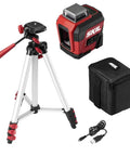 100 Foot Self Leveling Green Cross Line Laser With Rechargeable Battery, 360 Degree Horizontal Projection, Tripod, And Carry Bag For Pro Grade Indoor Renovations, tripod, and carry bag