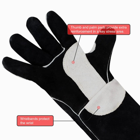 Leather Forge Welding Gloves With Maximum Dexterity And Heat Resistance For MIG And TIG Pro Grade Gripping Power, showing thumb and palm padding.