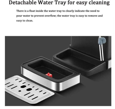 Detachable water tray of Straight Up Bean To Cup Semi Automatic Espresso Maker With Inline Milk Frother for easy cleaning.