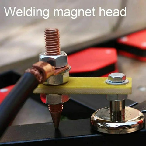Heavy Duty Welding Magnet Head With 3kg Suction Power For Steel Fixtures And Secure Positioning Of Round Flat Or Square Metal Parts At Any Angles close-up of welding magnet head components and attachment.