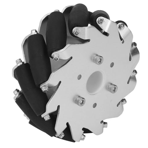 127mm omni directional wheel kit for DIY robots with rubber rollers, aluminum chassis, 45kg capacity, enabling smooth 360-degree maneuvering.