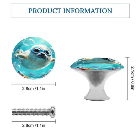 Totally Adorable Seal With Glasses Underwater Round Cabinet Knobs and Drawer Pulls, stainless steel, 2.8cm with screws