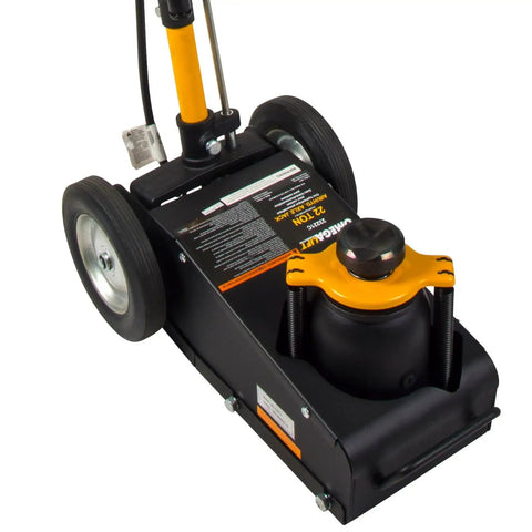 Heavy Duty Air Driven Axle Jack With Self Returning Springs For Rapid Capacity Lifts And Built In Bypass System To Move Tons Of Metal Without Breaking A Sweat In Any Shop, 22 ton capacity, wheeled design