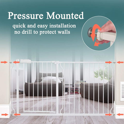 Extra Wide Walk Through Baby Gate Pressure Mounted With Extension For Doorways And Kitchen And Living Room Auto Close Hold Open 90 Degree Safe Toddler And Pet Gate For Large Openings