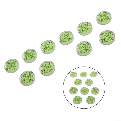 Round Bubble Level Vial 32x7mm 10-Pack for acrylic for spirit Level with, translucent circular shape and bold lines.