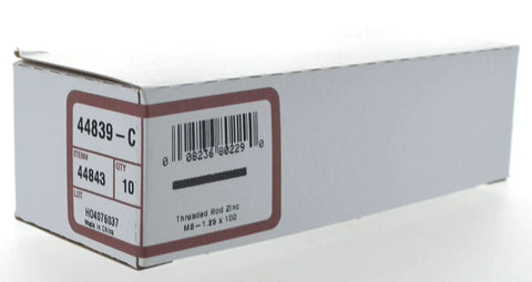 Zinc Plated Steel Threaded Rods M8 By 100 Millimeter 1.25 Pitch Heavy Duty Full Thread Fasteners in packaged box