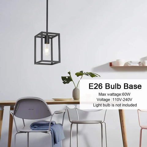 Industrial Black Metal Lantern Pendant Light 1 Light For Kitchen Island Dining Room Bar Cafe Adjustable Hanging Ceiling Fixture Dimmable Easy Install Slick Modern Vibe Sloped Ceiling Compatible