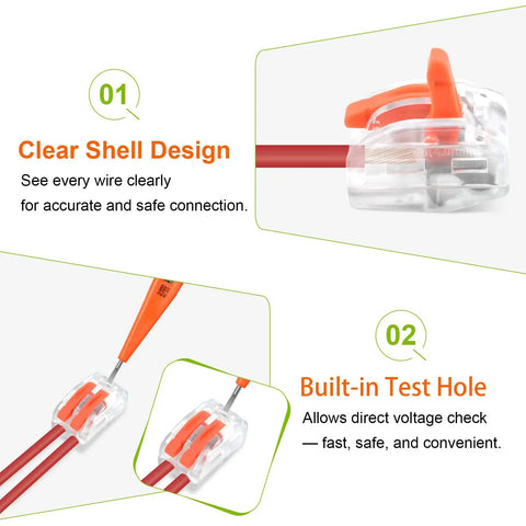 120 Piece Lever Wire Connector Kit For Home Wiring And Lighting with transparent shell and voltage test hole, AWG 28-12