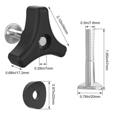 Two Pack Lawn Mower Handle Knob Kit With Triangle Fastening Screws And Rubber Gasket M8 Bolt 22mm Universal Replacement
