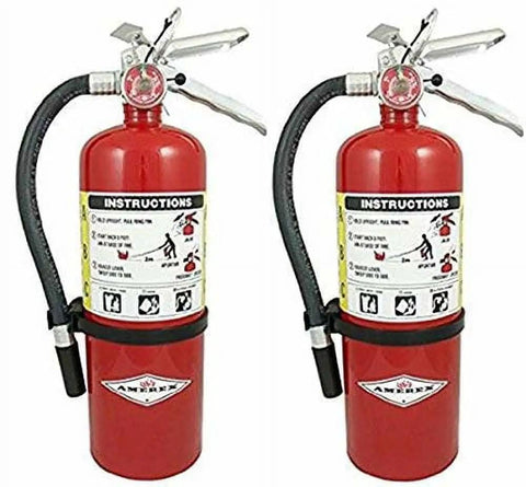 Two Pack Tough As Nails Five Lb Abc Fire Extinguisher Rock Solid Multi Purpose Dry Chemical for Home Garage and Shop, red, 5 lb capacity.