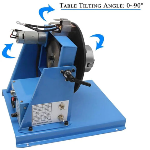 Dead On Rotary Welding Positioner featuring slick 90 degree tilt motion, 180mm swivel base, and 65mm chuck for precise operations.