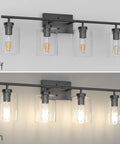 Dope Four Light Black Bathroom Vanity Light Over Mirror With Clear Glass Shades Industrial Style Bath Fixture On and Off