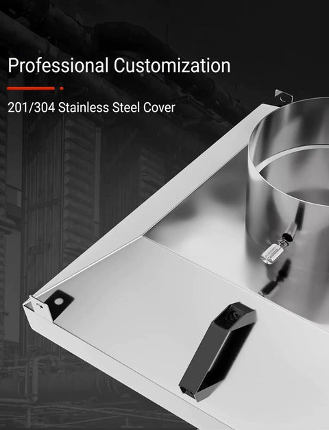 Square Fume Hood for Welding and Cutting, Heavy Duty Industrial Smoke Collector, stainless steel construction close-up