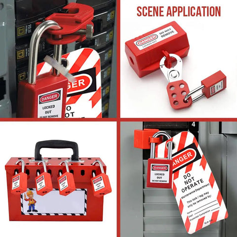 Lockout Tagout Lock Box Kit With Ten Loto Locks, Portable Steel Safety Box for lockout tagout stations, OSHA compliant, in use