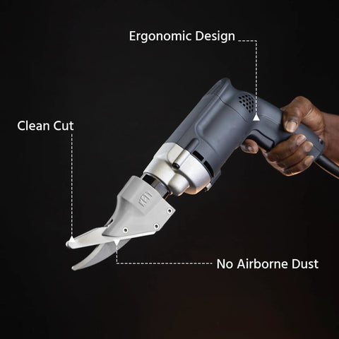 Powerful Electric Shears That Slice Through Five Eighths Inch Thick Fiber Cement Siding And Backerboard Like A Hot Knife Through Butter With Two Thousand Five Hundred Rpm Motor And Heavy Duty A Two Steel Blades For Fast Clean Cuts Every Time, ergonomic handle.