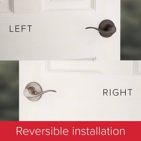 Avalon Front Door Handleset No Lock With Exterior Entry Lever And Reversible Interior Handle, Satin Nickel Finish, reversible use