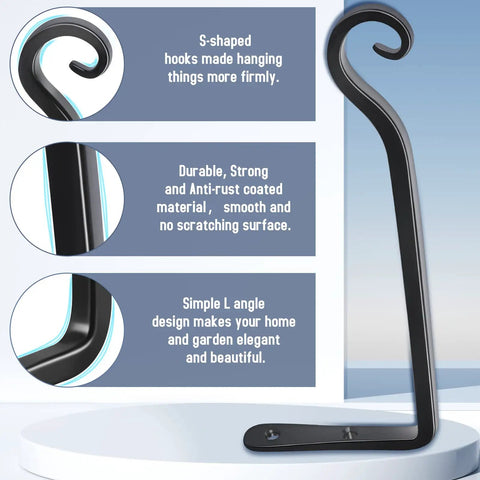 Heavy Duty Metal Wall Hooks For Hanging Plants 10 Inch 2 Pack Rust Resistant Black L Shape Brackets Holds 48 Pounds close-up design view