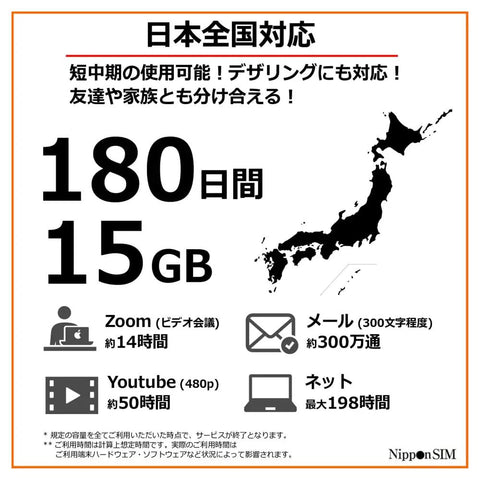 Japan eSIM 180 Day Data Only Plan With 15GB High Speed 4G LTE Plus Unlimited Data At Reduced Speed No Roaming Required