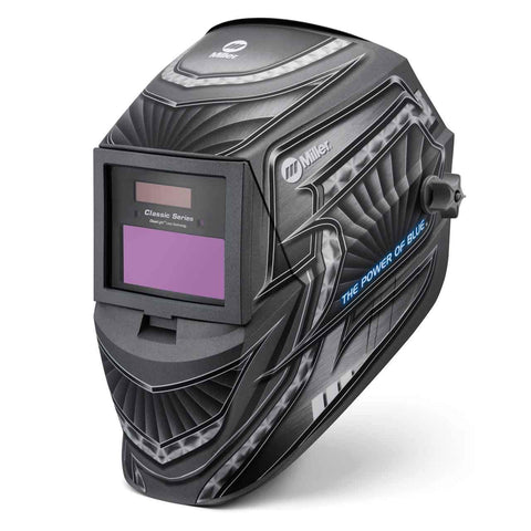 Classic Series Auto Darkening Welding Helmet For TIG And MIG With ClearLight Optics And High Definition View 6 Square Inch Viewing Area Variable Shade 8 To 13 Pro Grade Protection All Day Comfort Headgear Metal Matrix Build shown from side angle