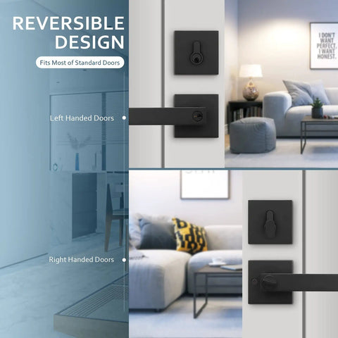 Entry Lever Door Handle With Deadbolt Lock Set For Front Door Or Office Reversible Left Or Right Matte Black Finish