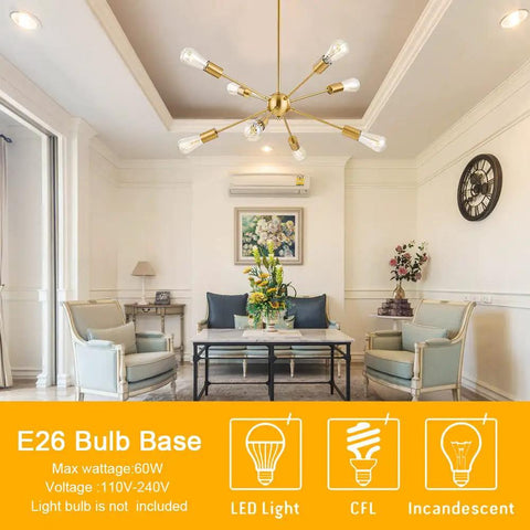 Mid Century Sputnik Chandelier With Eight Lights Industrial Vintage Black Starburst Flush Mount Ceiling Light in living room
