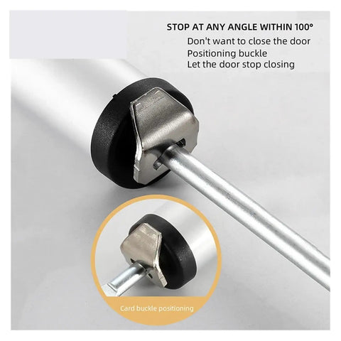Close-up of aluminum card buckle positioning on Heavy Duty Aluminum Door Closer With Soft Close Pro Grade Adjustable Auto Closer