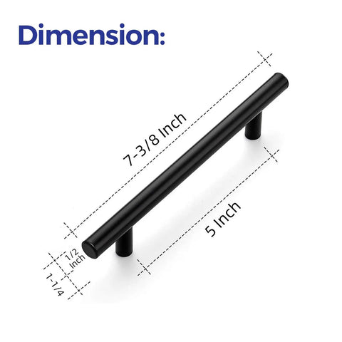 45 Pack Matte Black Stainless Steel Cabinet Pulls 7.38 Inch Length With 5 Inch Hole Center Dope Modern Kitchen Drawer Cupboard Handles For Cabinets Easy Install And Lasting Finish with dimensions