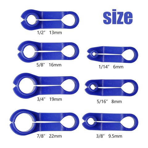 7 Piece Fuel Line Disconnect Tool Set With 1/4 5/16 3/8 1/2 5/8 3/4 7/8 Inch Openings, blue plastic sizes shown