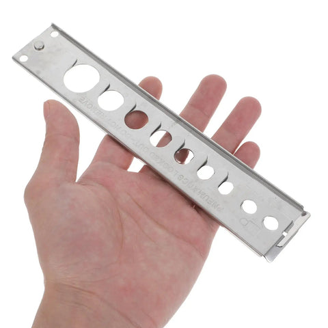Heavy Duty Stainless Steel Pneumatic Lockout Clamp For Hoses Quick Disconnect Safety Device shown in hand for scale.