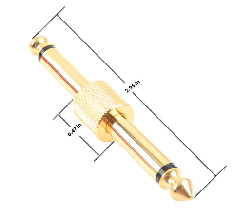 Gold Plated 1/4 Inch TS Guitar Pedal Coupler Straight Connector All Metal Built For High Fidelity Signal Transfer On Pedalboards